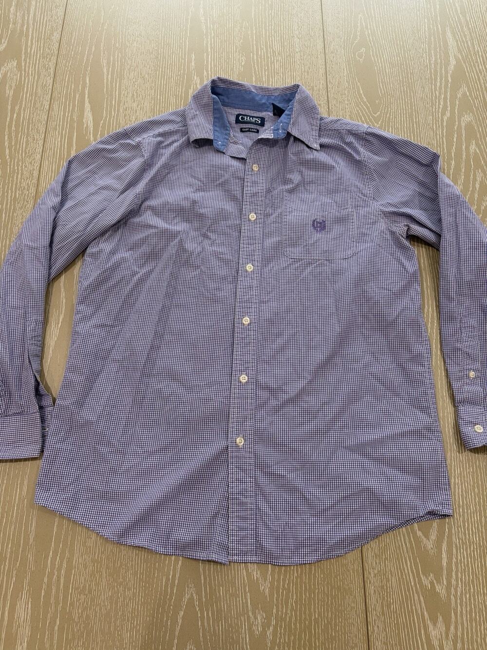 Chaps Men’s M Purple Gingham Long Sleeve Easy Care Stretch Button Down Shirt